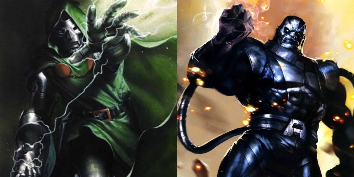 A split image of Marvel Comics' Doctor Doom and Apocalypse