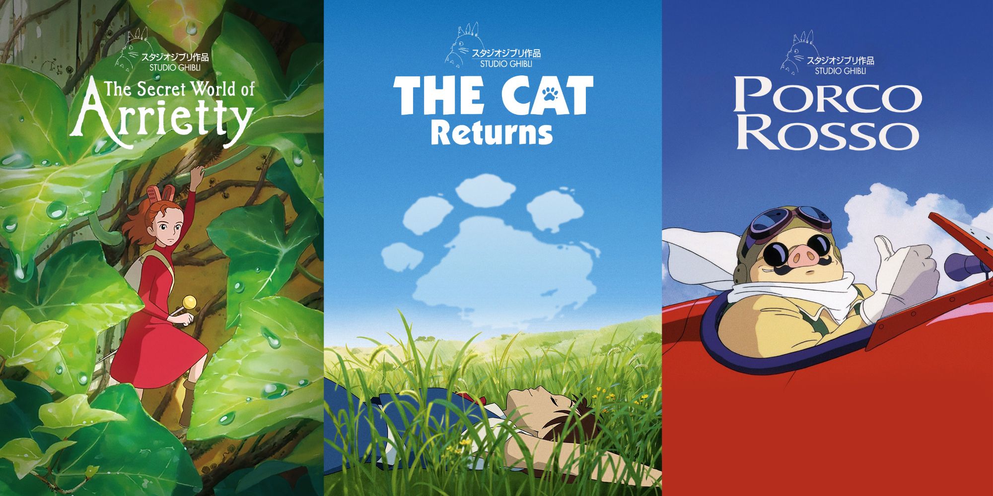 The Secret World of Arrietty, The Cat Returns and Porco Rosso Studio Ghibli movie posters