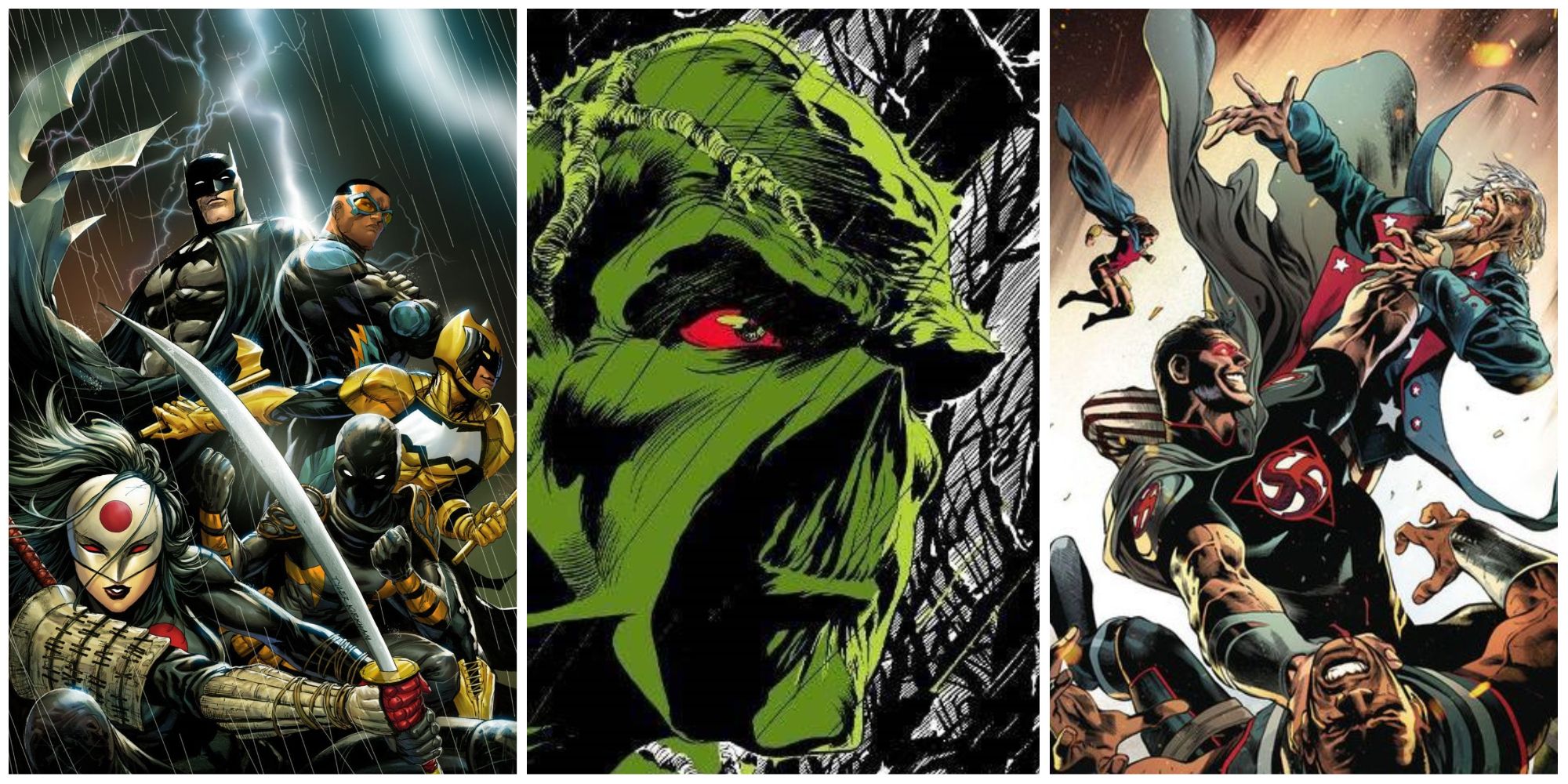 Split image Outsiders Swamp Thing and Freedom Fighters
