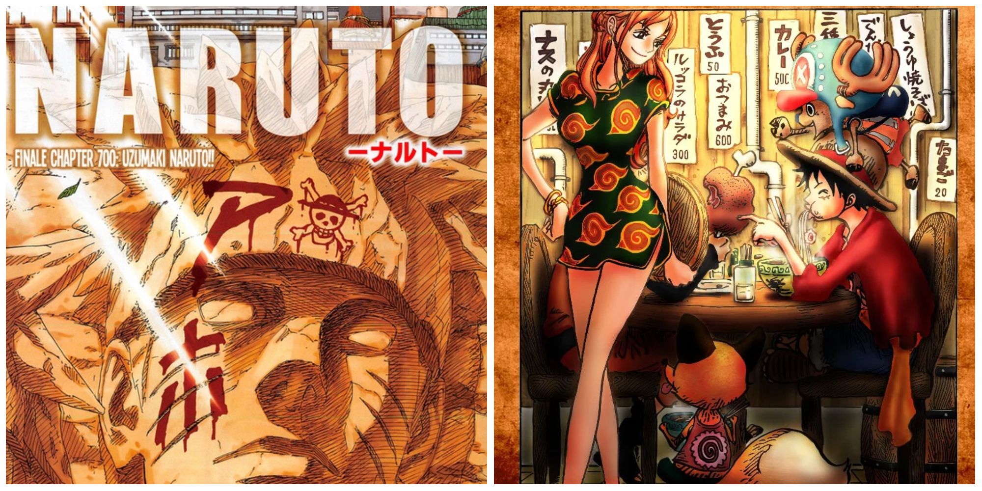 Naruto Chapter 700 One Piece tribute, One Piece chapter 766 Naruto tribute
