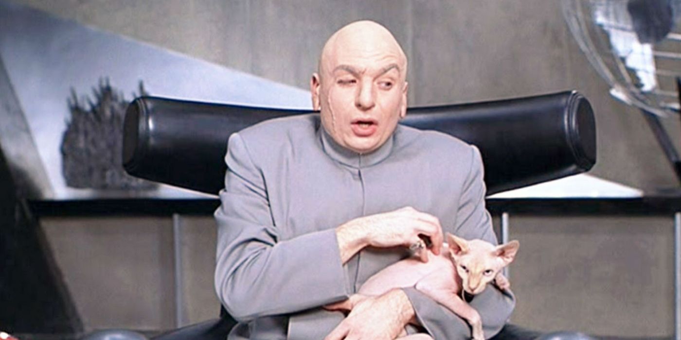 Austin Powers with Dr. Evil and Mr. Bigglesworth