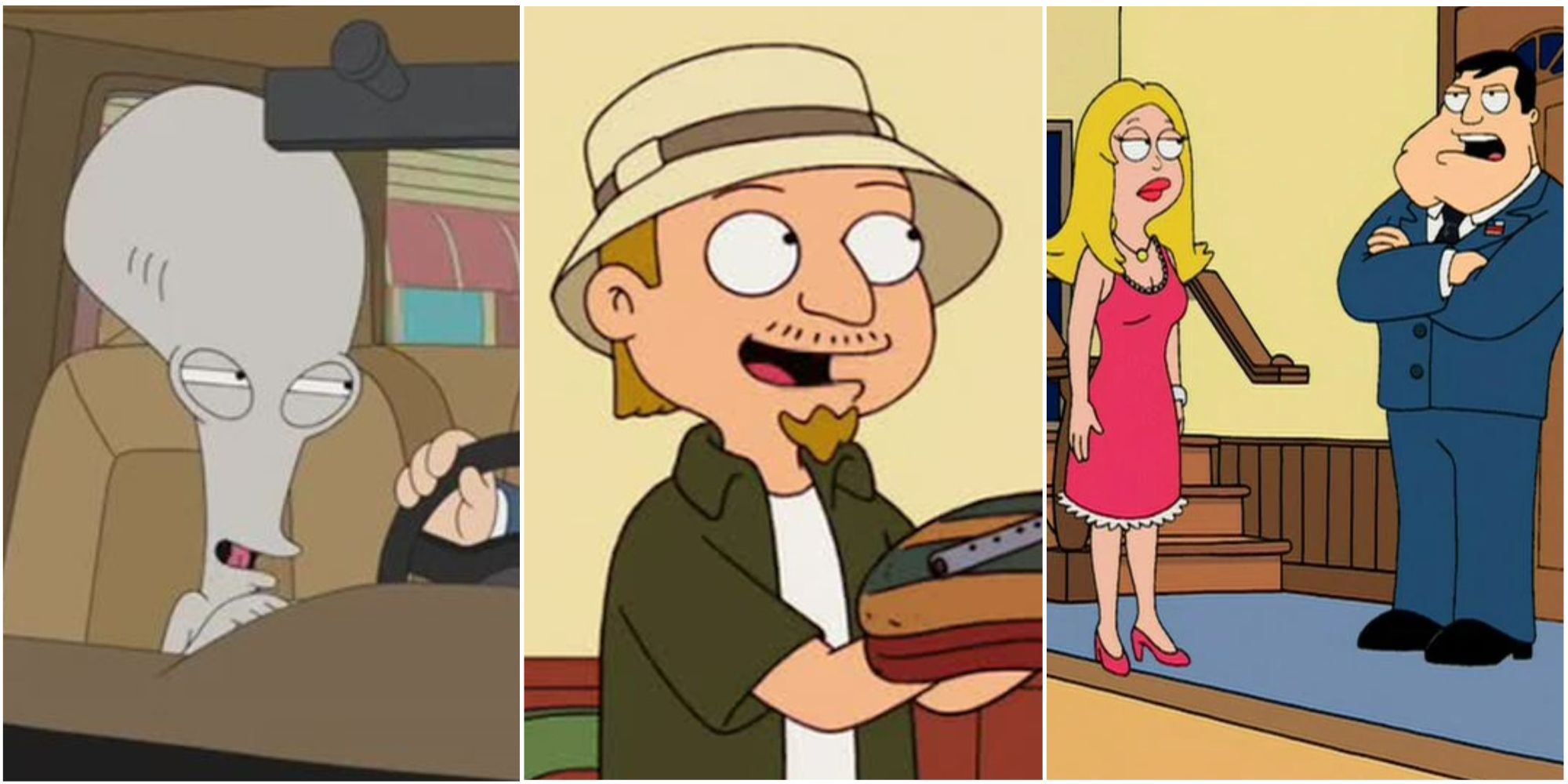Split image Roger Smith, Jeff Fischer and Stan and Francine American Dad