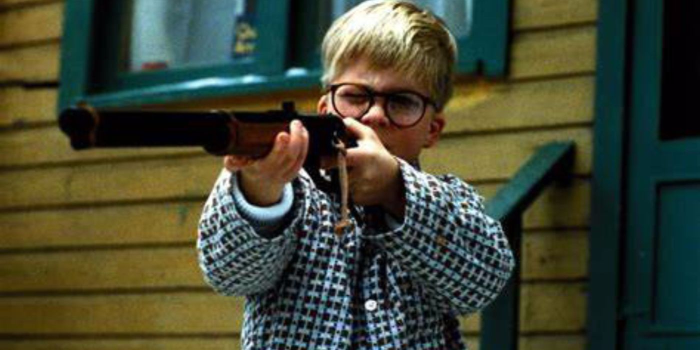 Ralphie shooting his Red Ryder BB gun in A Christmas Story