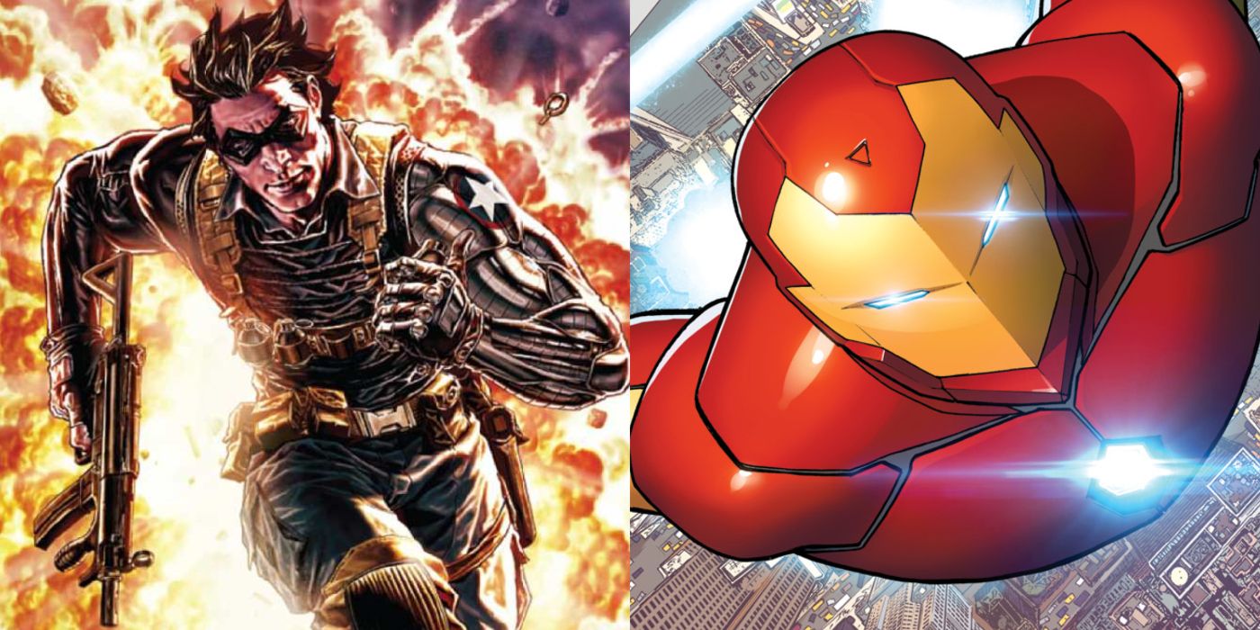 A split image of Marvel Comics' Winter Soldier and Iron Man