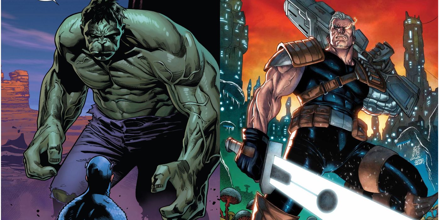 A split image of Marvel Comics' Hulk and Cable