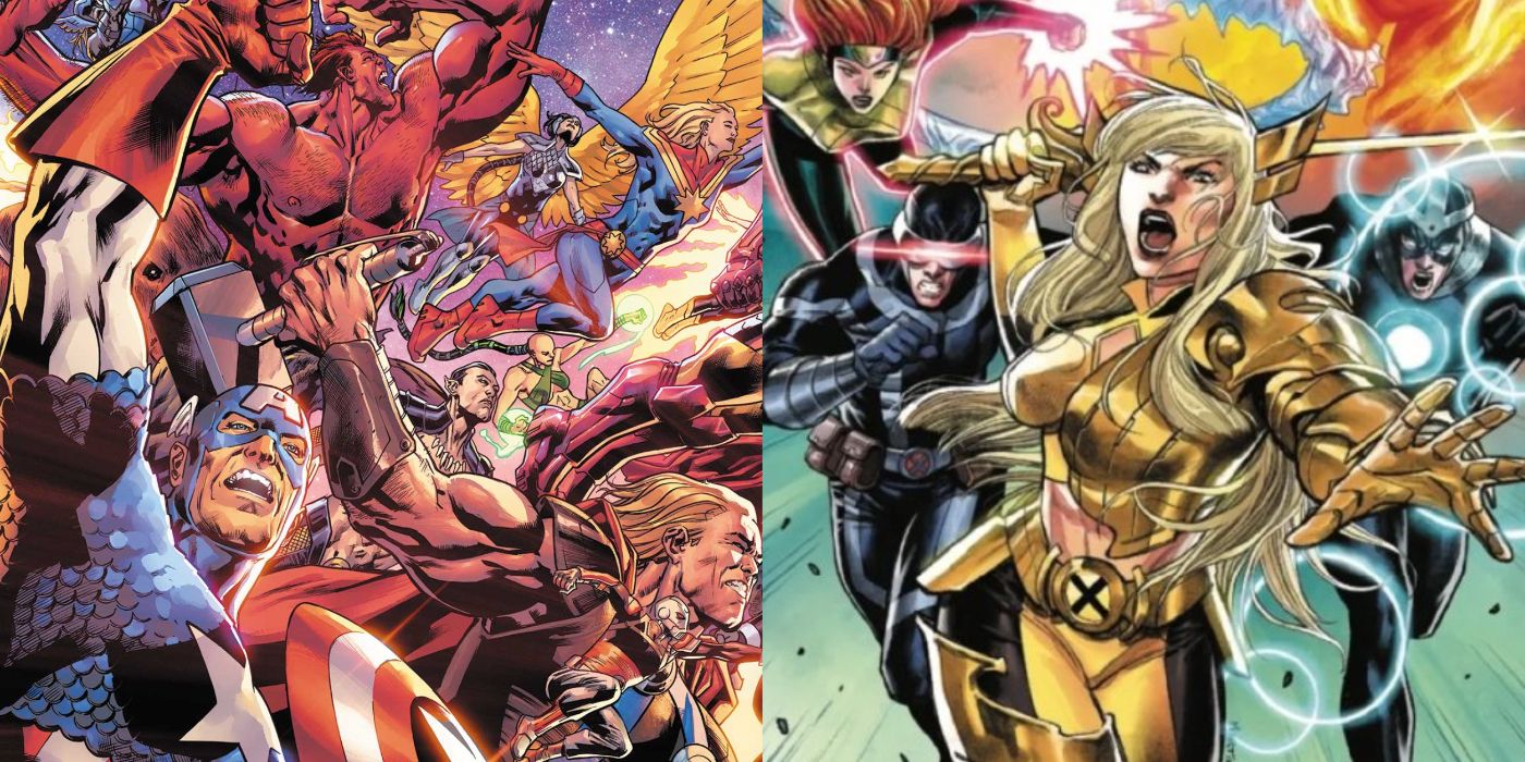 A split image of covers from Avengers Assemble Alpha and X-Men #17 from Marvel Comics