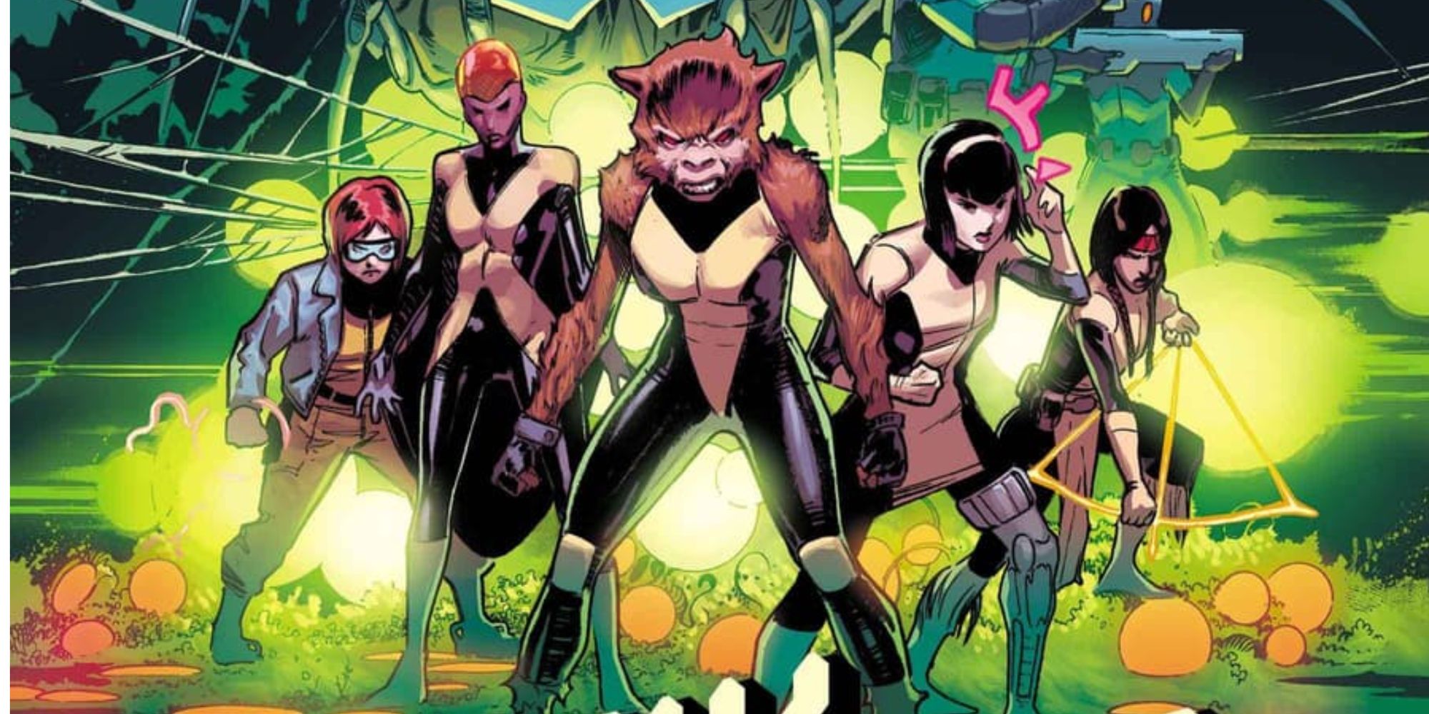 The cover to Marvel Comics' New Mutants: Lethal Legion #1 featuring Escapade, Cerebella, Wolfsbane, Karma, and Mirage