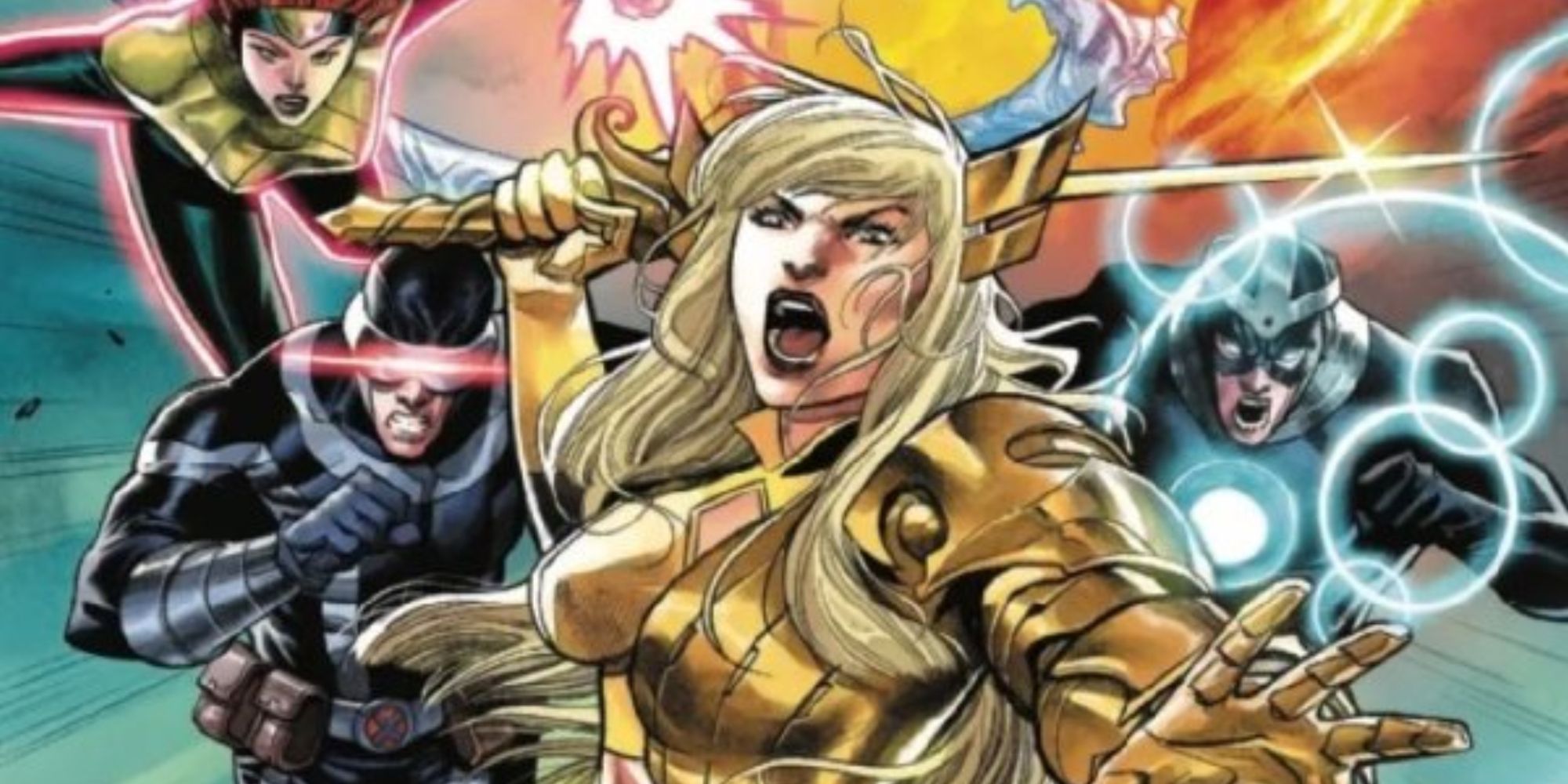 The cover to Marvel Comics' X-Men #17 featuring Jean Grey, Cyclops, Magik, and Havok
