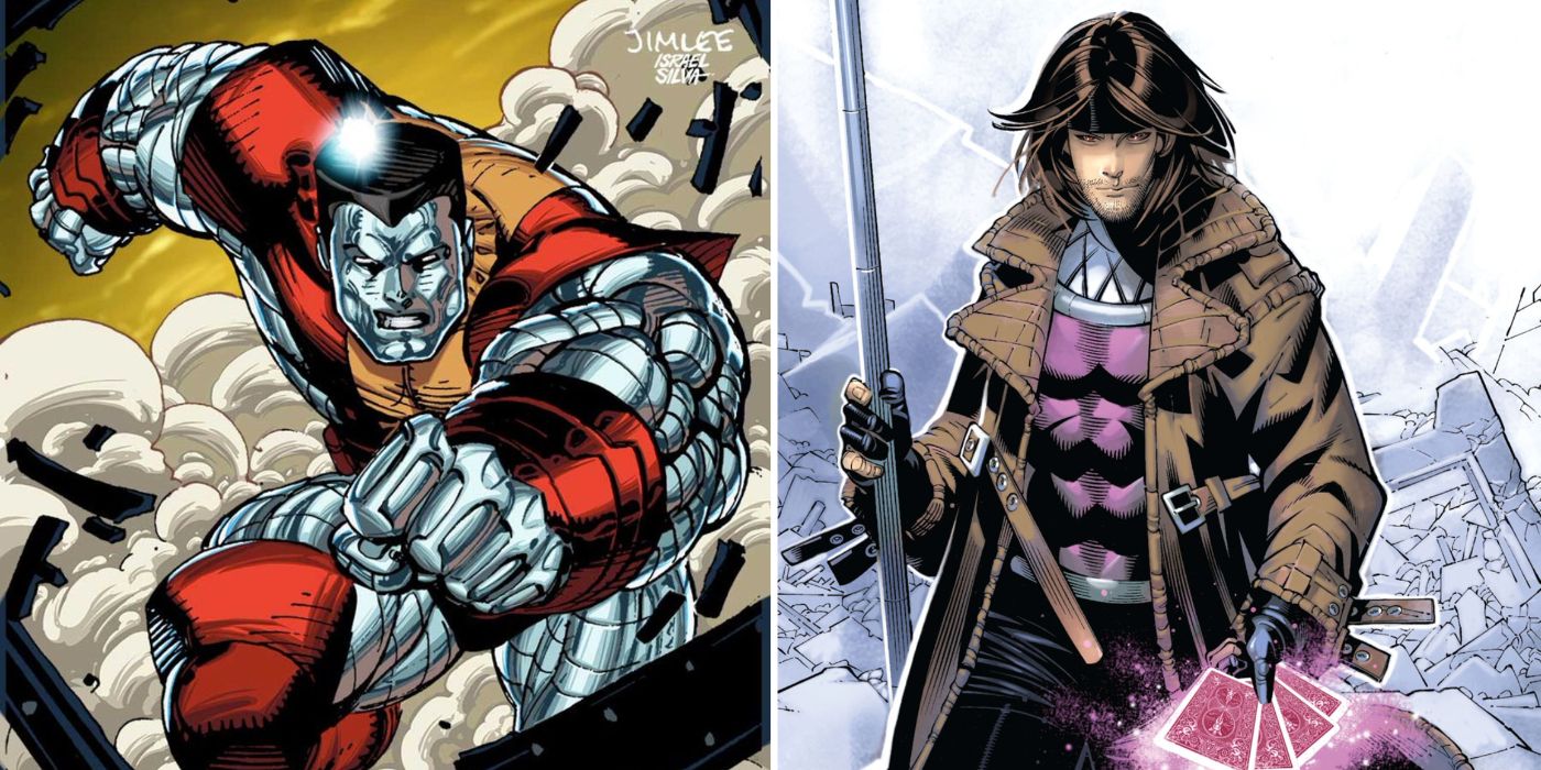 A split image of Marvel Comics' Colossus and Gambit