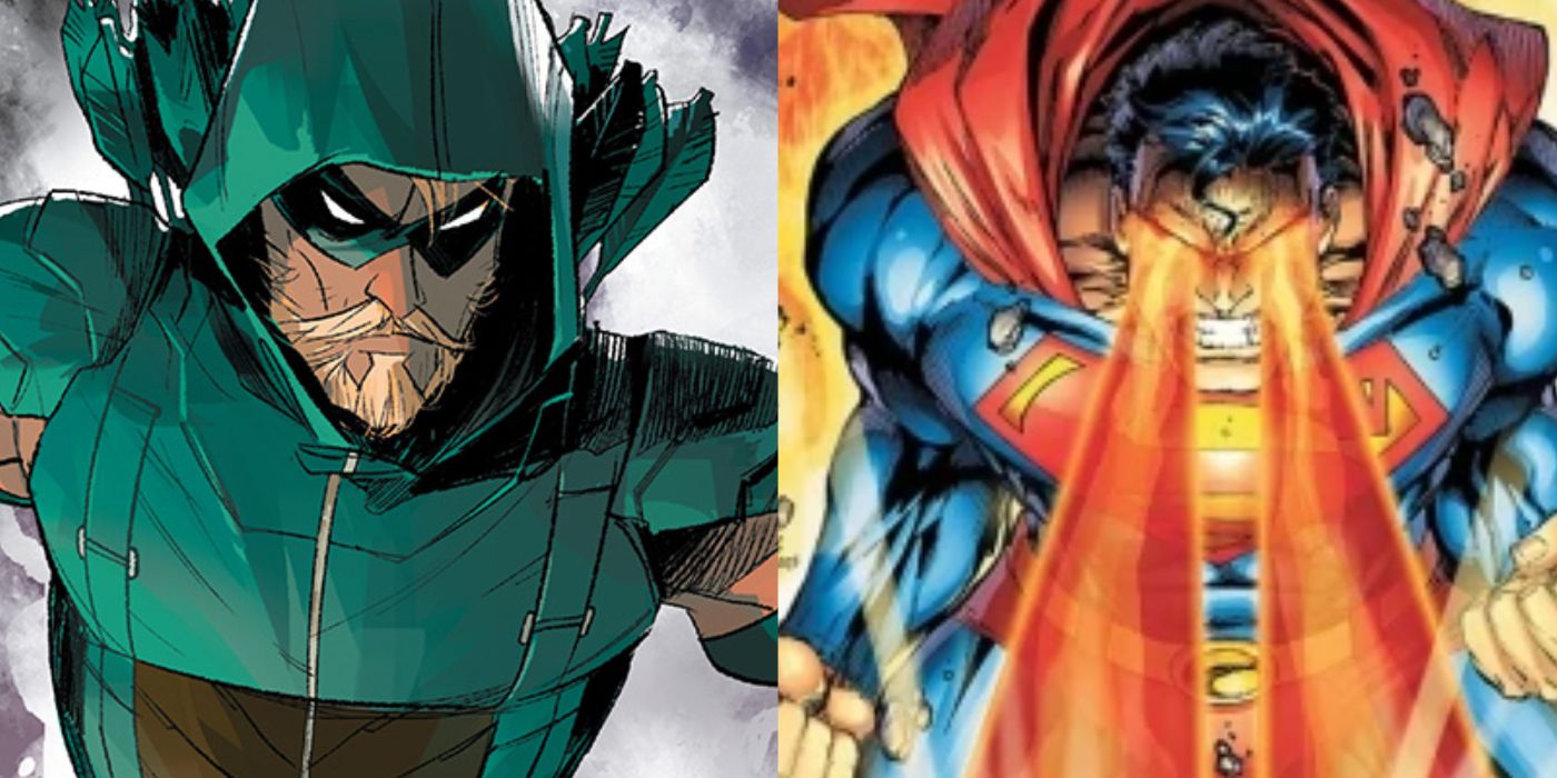 A split image of Green Arrow and Superman from DC Comics