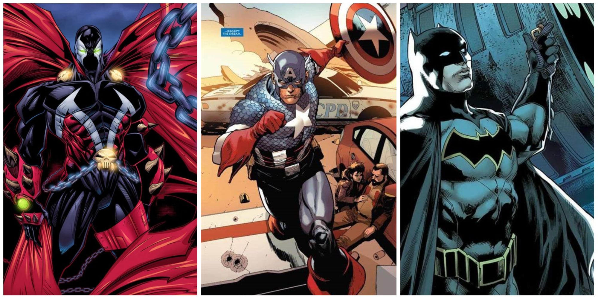 Split image Spawn, Captain America, Batman