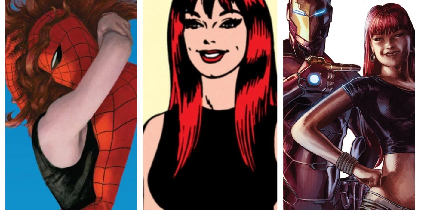 Split image of Spider-Man, Mary Jane Watson and Iron Man from Marvel Comics