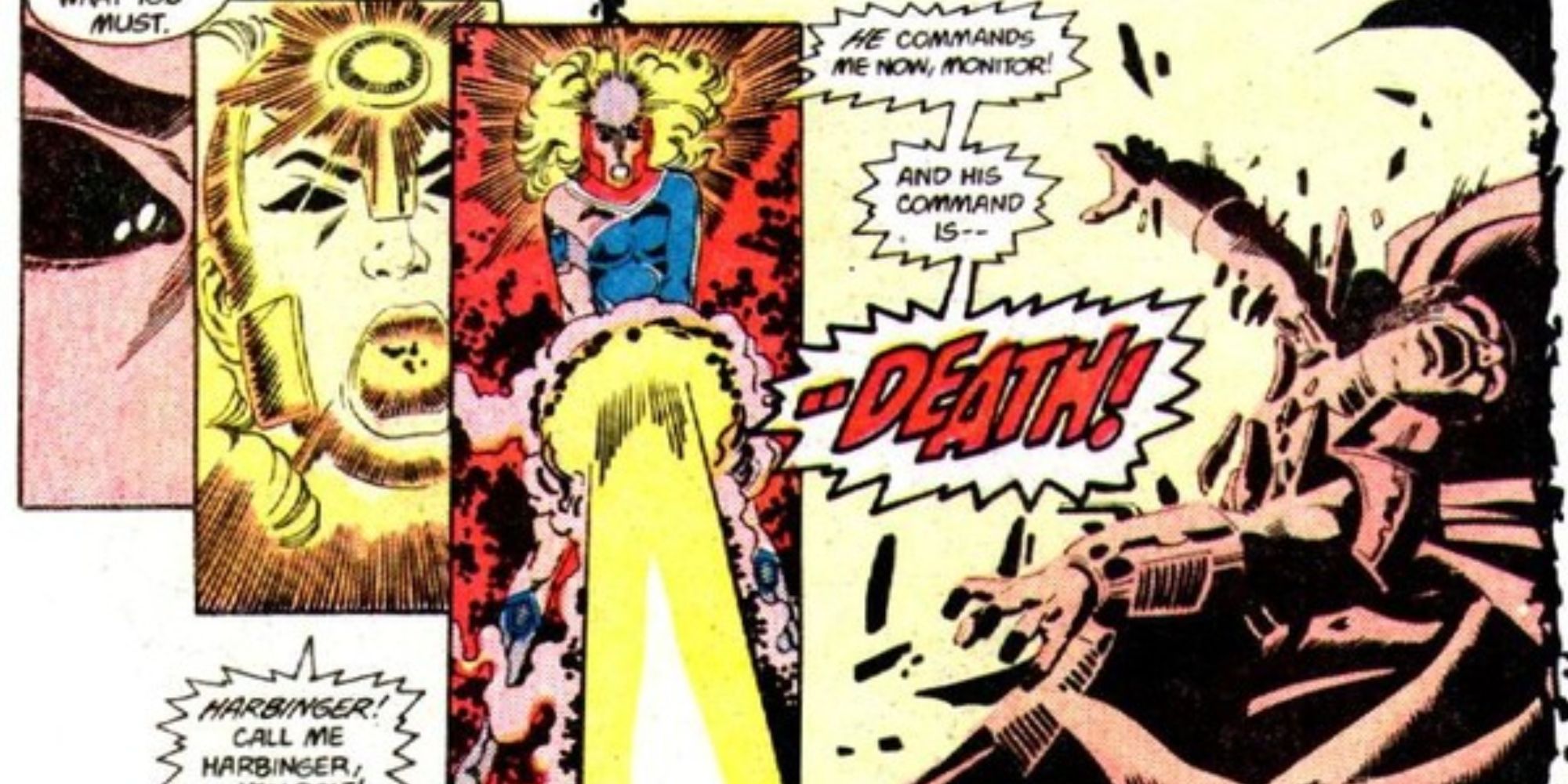 Harbinger killing the Monitor in DC Comics' Crisis On Infinite Earths