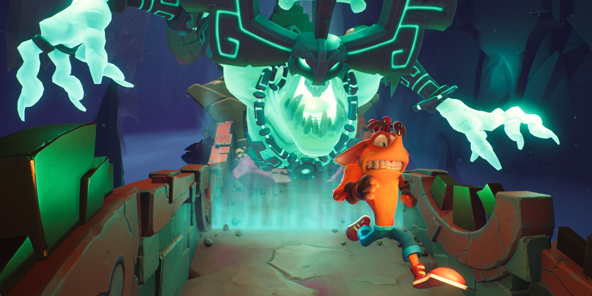 Crash runs from the Giant Ancient Ghost in Crash Bandicoot 4 It's About Time