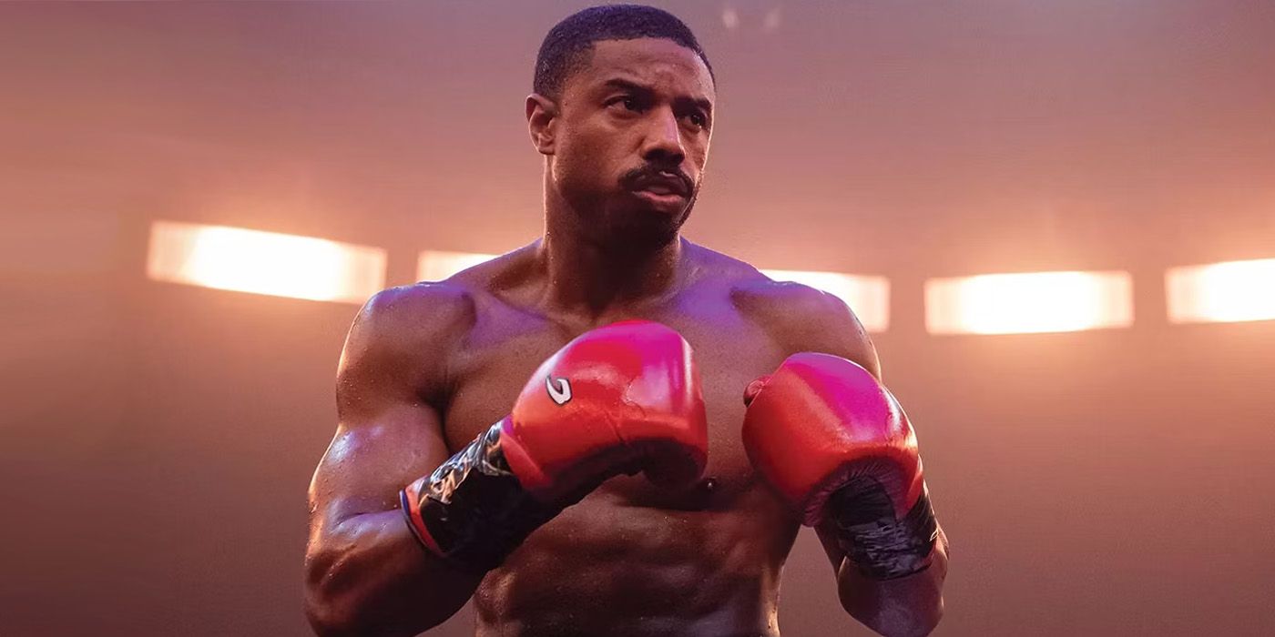 Michael B. Jordan as Adonis, gloved and ready to fight, in Creed III.