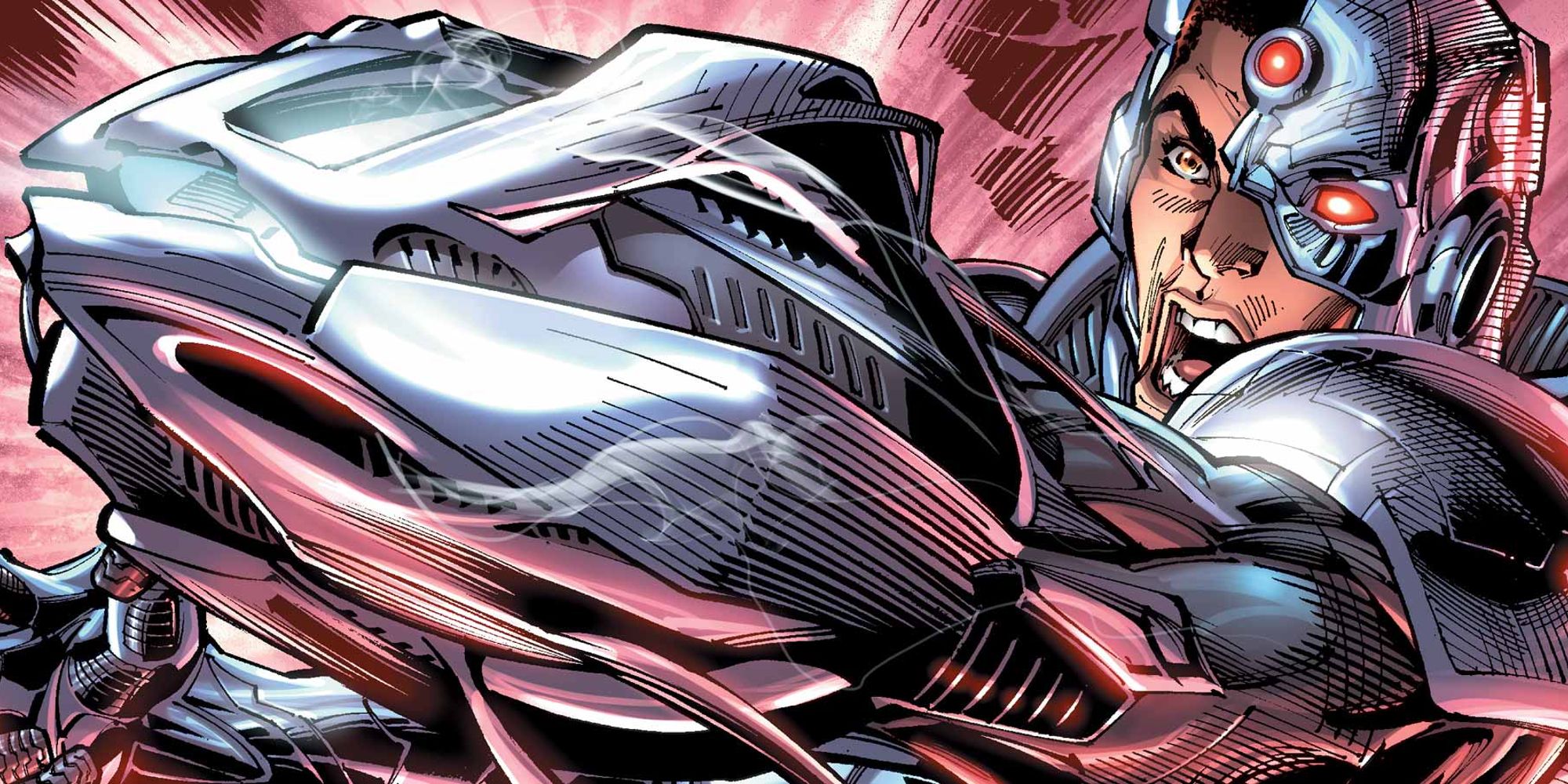 Cyborg aiming his arm cannon in DC comics