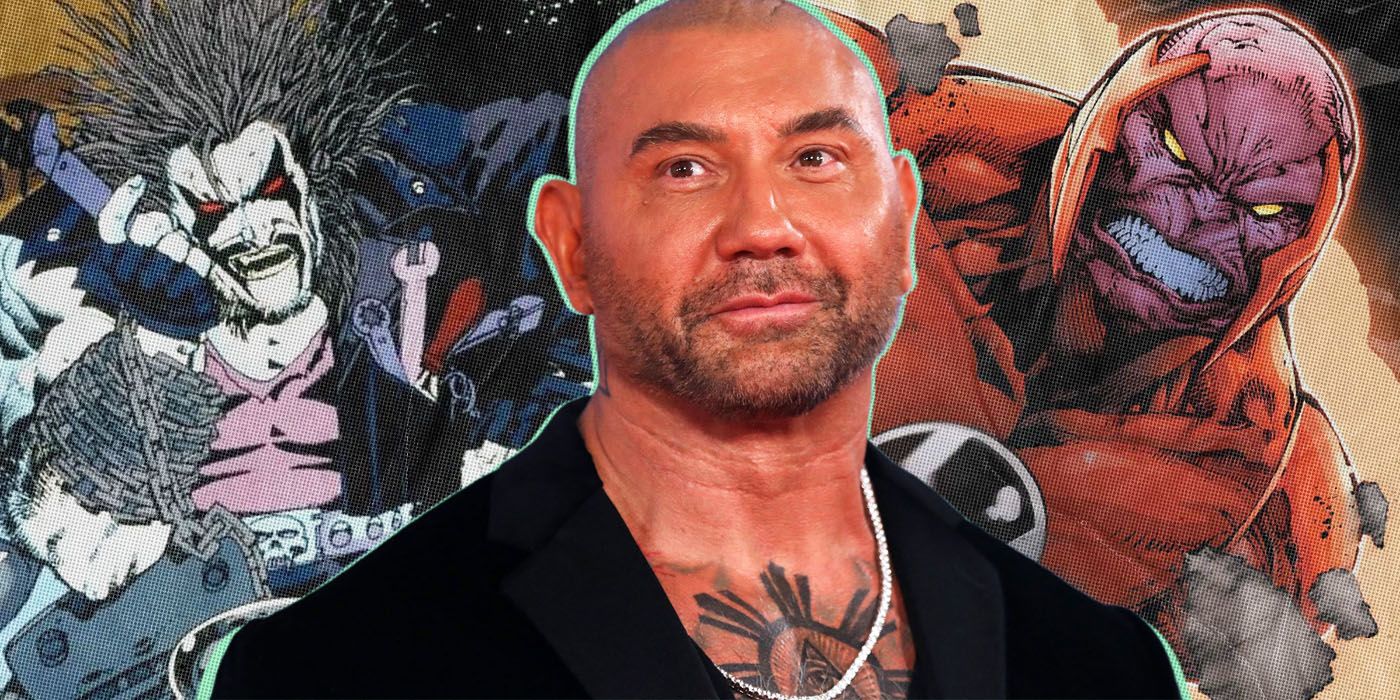 dave bautista in front of DC characters