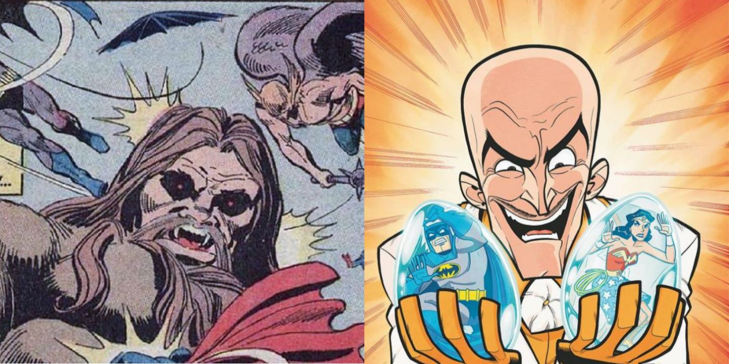 Shaggy Man fight the JLA and Egghead captures Batman and Wonder Woman in DC Comics