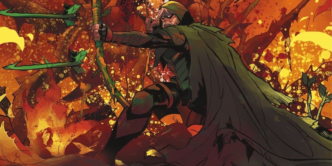 Green Arrow shooting an arrow amidst chaos in DC. Vs Vampires