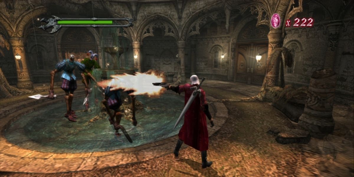 Dante shooting demons in Devil May Cry game