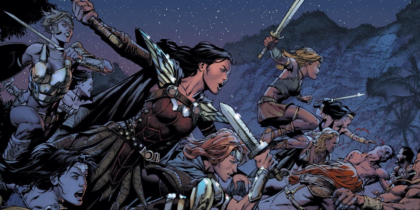 Donna Troy and the Amazons fighting in DC's Paradise Lost