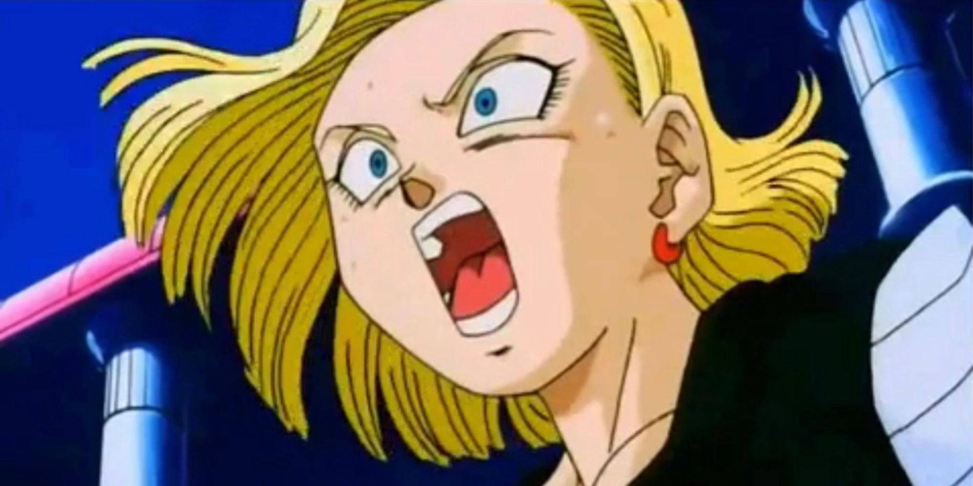 Android 18 gets surprised by Super Buu in Dragon Ball Z