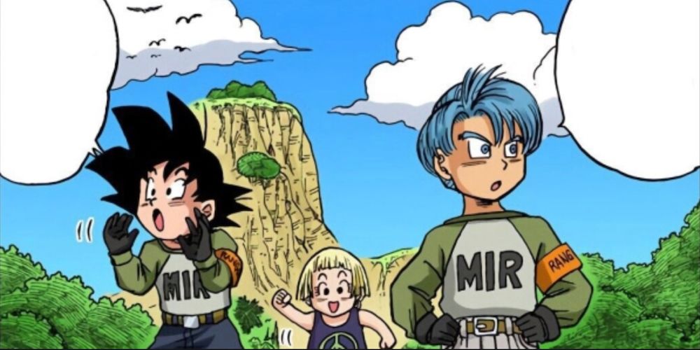 Goten and Trunks, with Marron, on Monster Island reserve in Dragon Ball Super manga