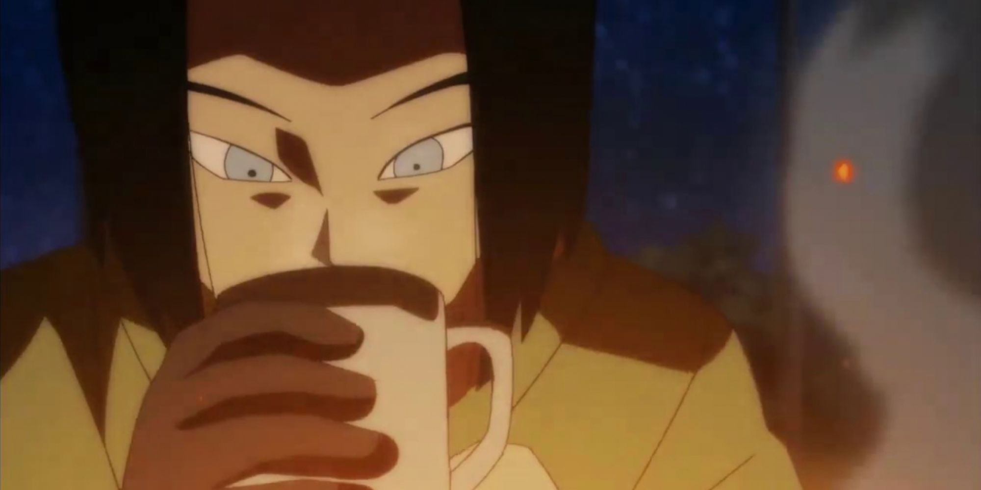 Android 17 enjoys a hot drink and reflects upon his family in Dragon Ball Super