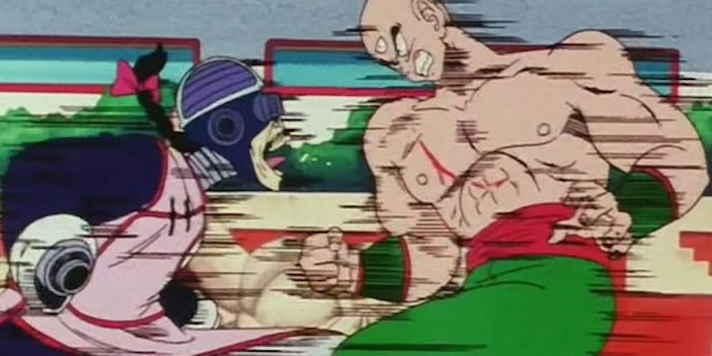 Tien fights Cyborg Tao in 23rd World Martial Arts Tournament in Dragon Ball.