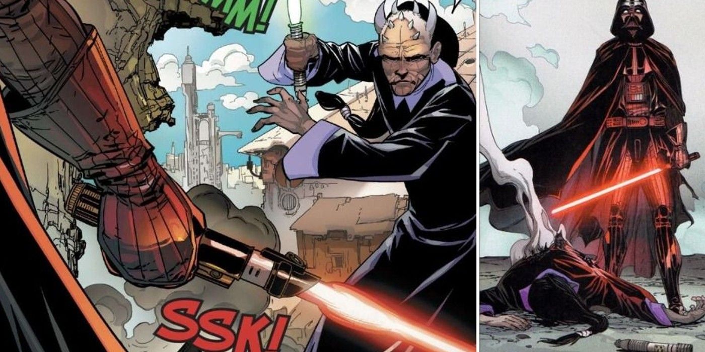 Eeth Koth battles Darth Vader to the death in the Vader comic series.