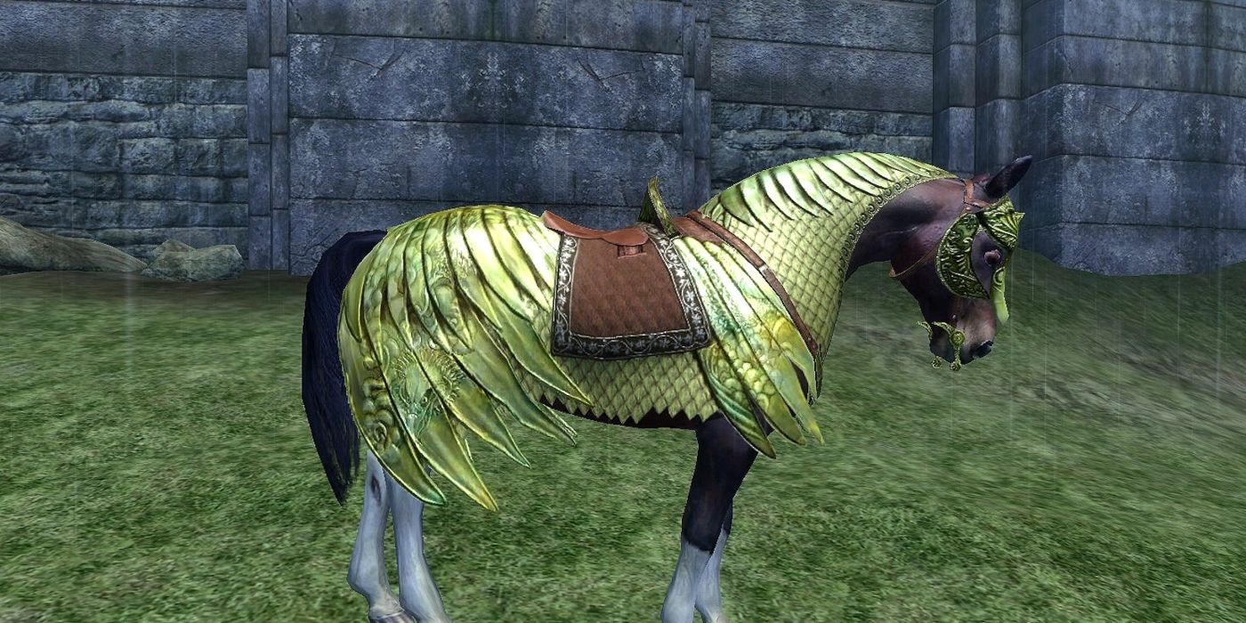 Un caballo con la infame armadura de caballo de The Elder Scrolls IV: Oblivion DLC