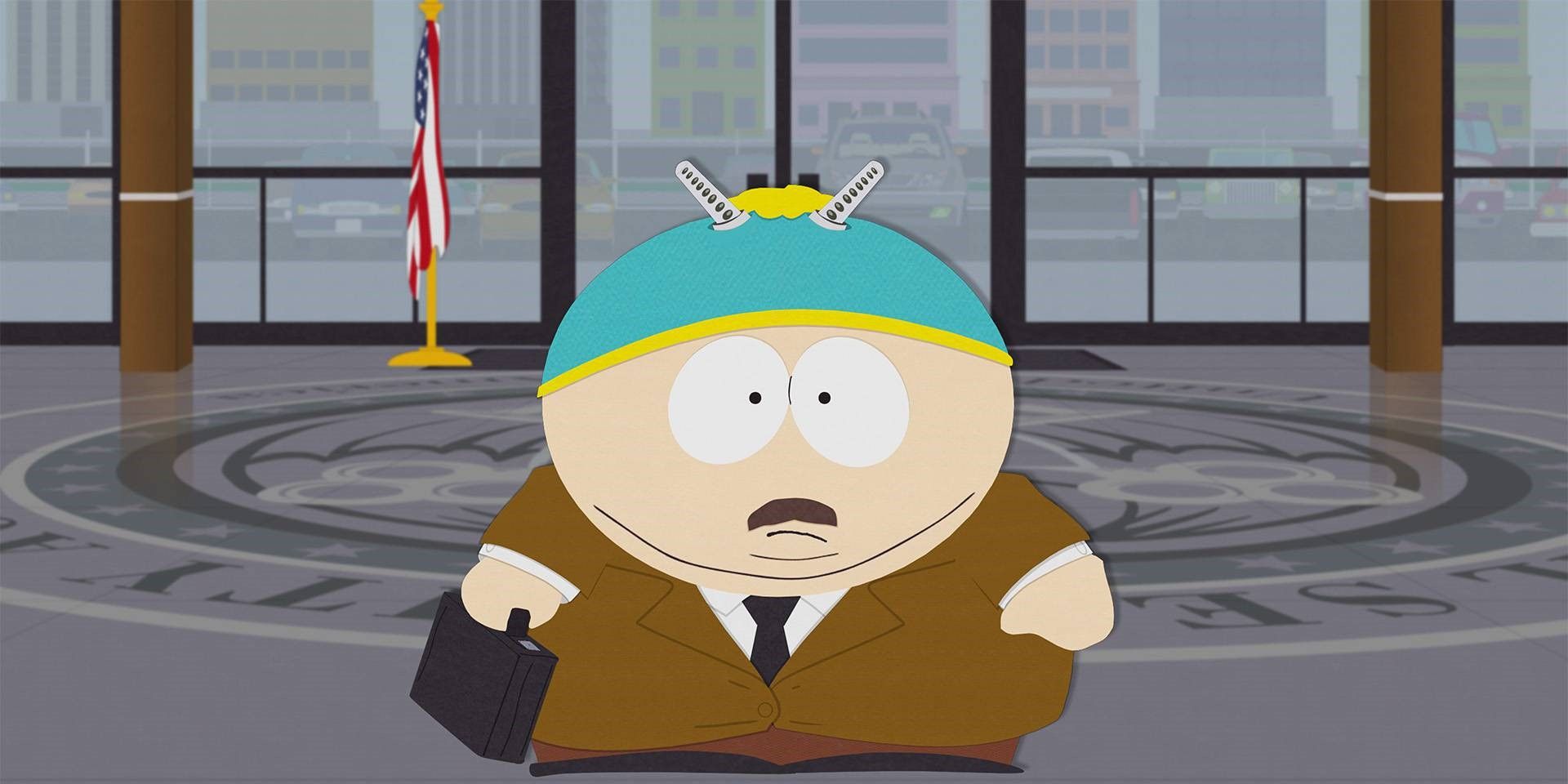 Eric Cartman dressed as an NSA agent in South Park