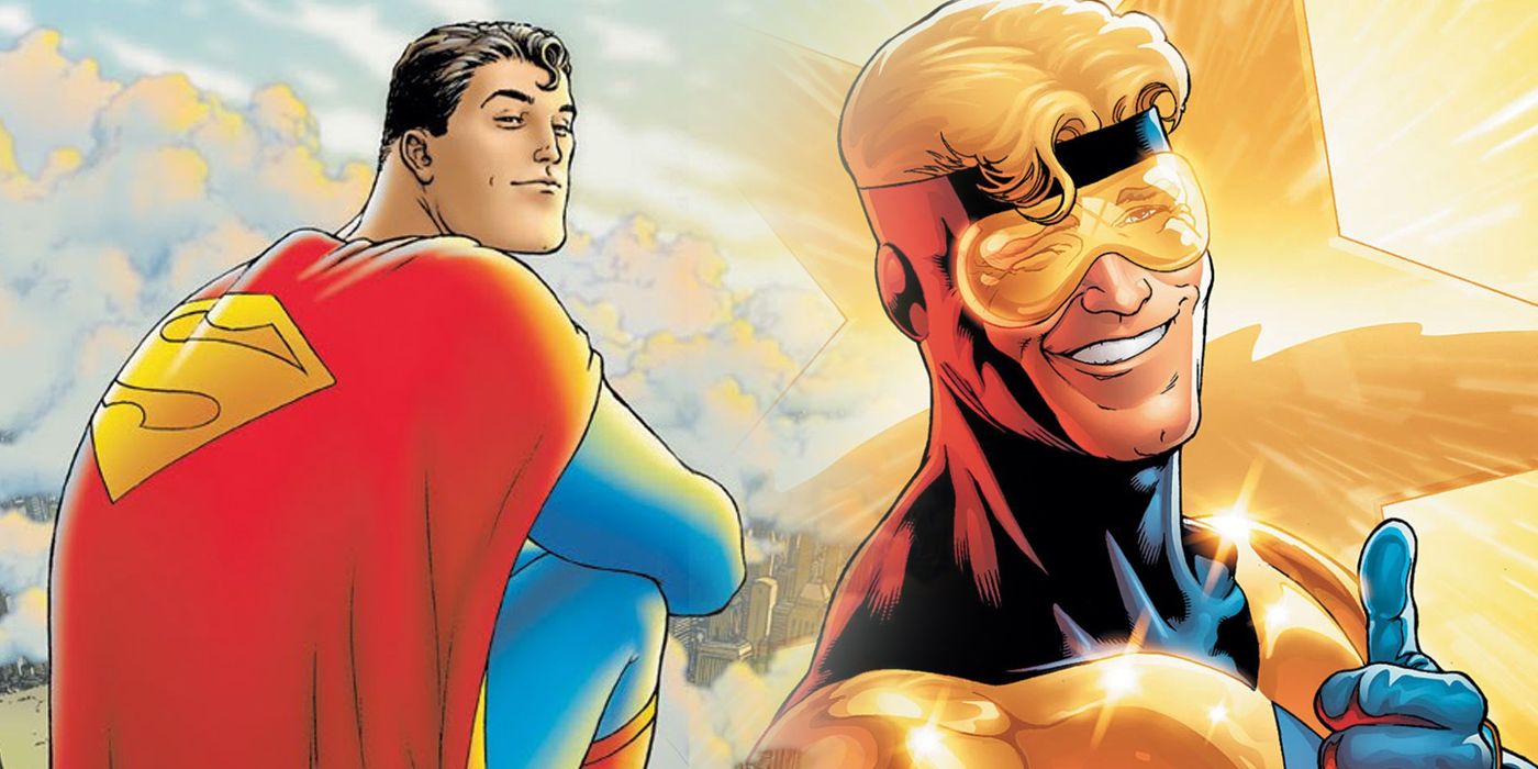 Superman and Booster Gold split image