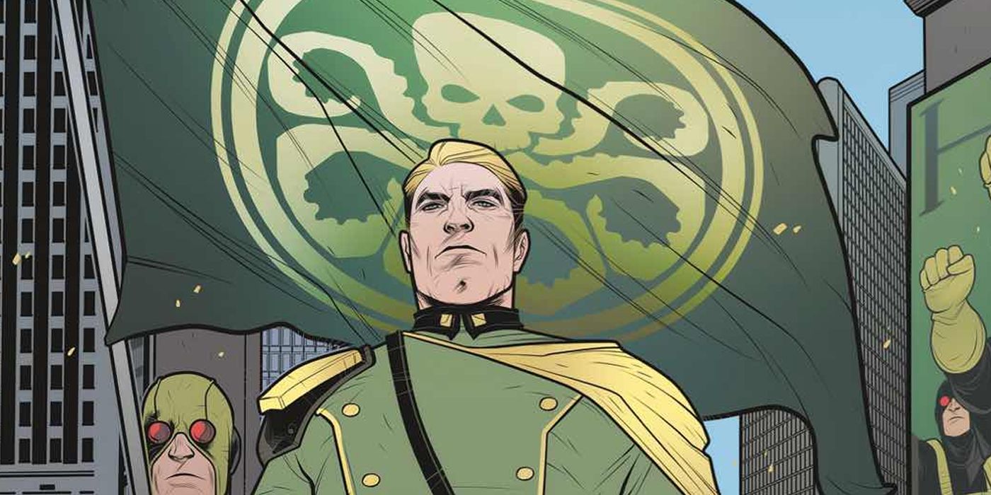 Evil Steve Rogers marching with the Hydra flag