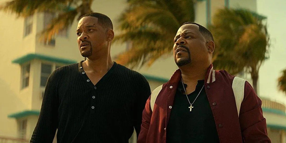 Will Smith and Martin Lawrence look on in the streets during a scene in Bad Boys For Life.
