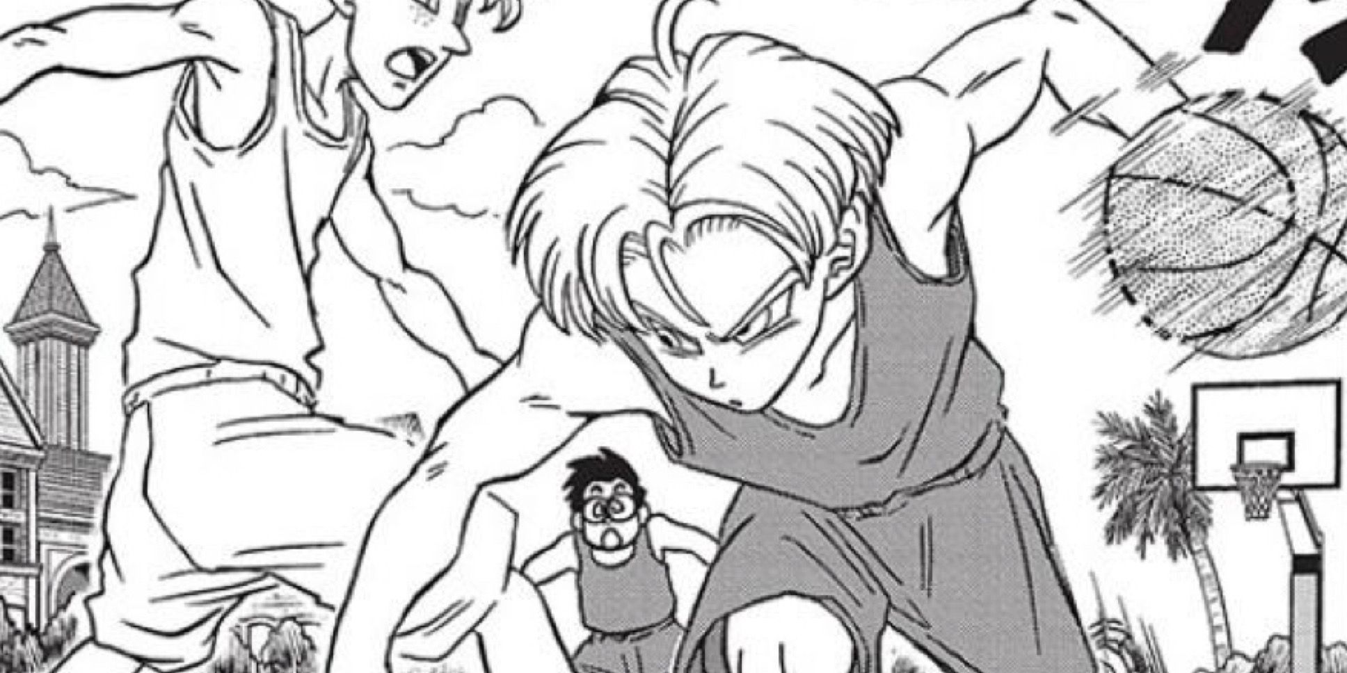 Trunks playing basketball in dragon ball super manga