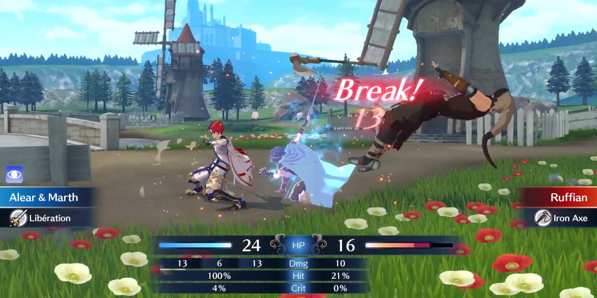 A battle in Fire Emblem Engage