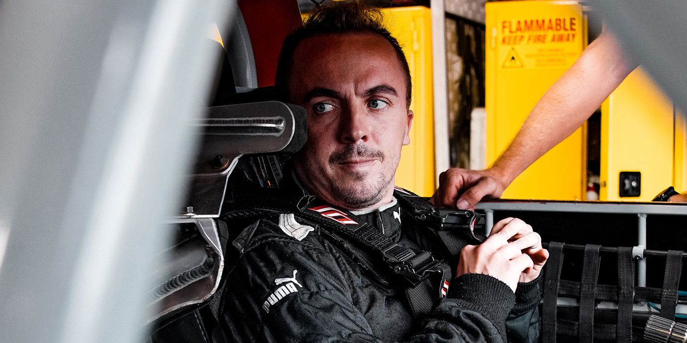 Frankie Muniz in the driver's seat of a stock car in a photo from Andrew de Lara.