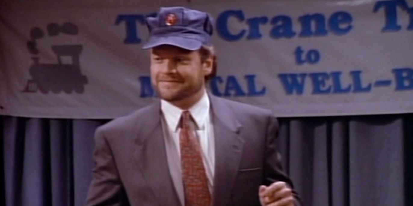 Frasier Crane from Frasier doing a conference on Wings