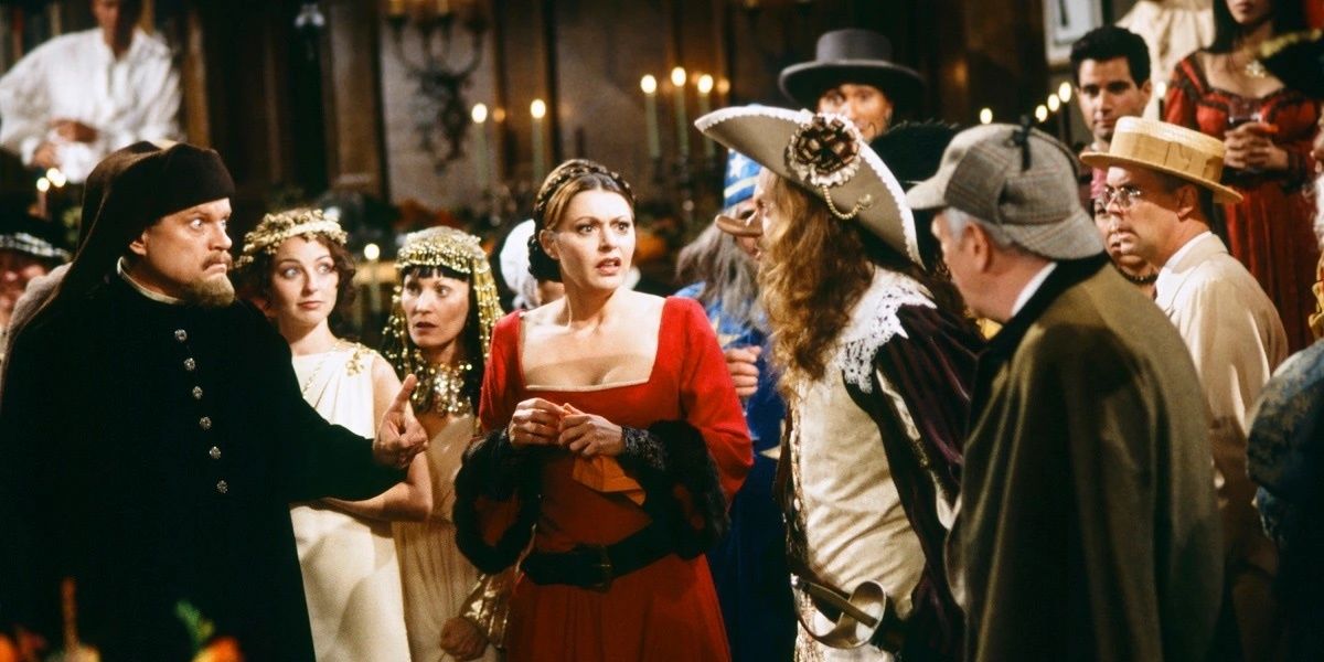 Frasier Crane, Daphne Moon, Niles Crane and Martin Crane at a Halloween party in "Halloween" on Frasier