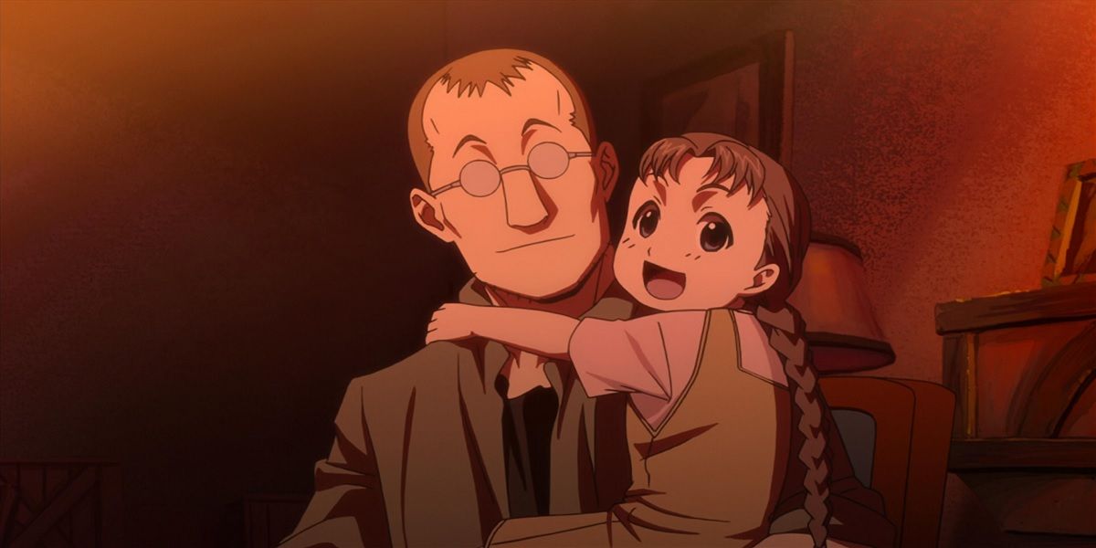 Shao segurando sua filha Nina Tucker, Fullmetal Alchemist: Brotherhood