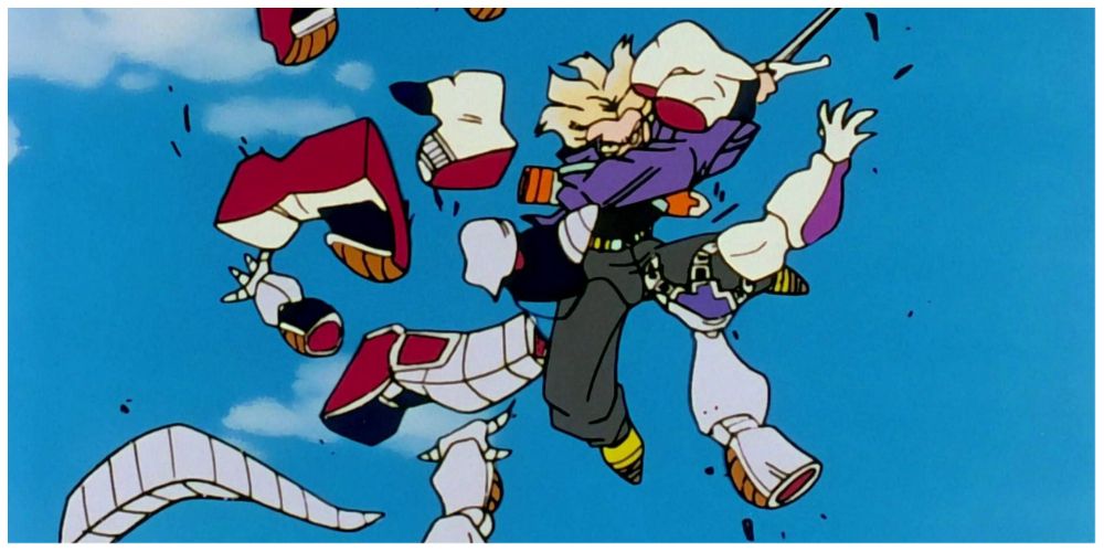 Future Trunks slices Mecha Frieza into many pieces in Dragon Ball Z