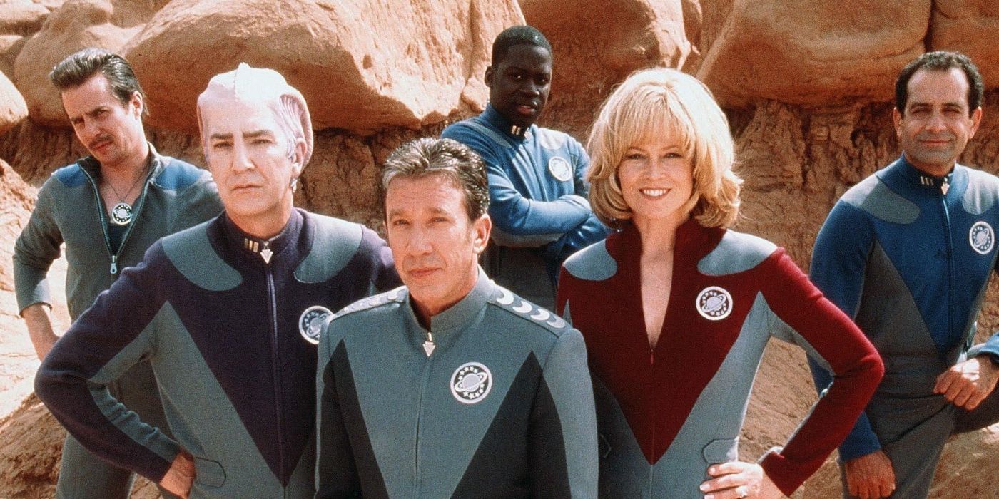 The cast of Galaxy Quest, pictured looking at the camera