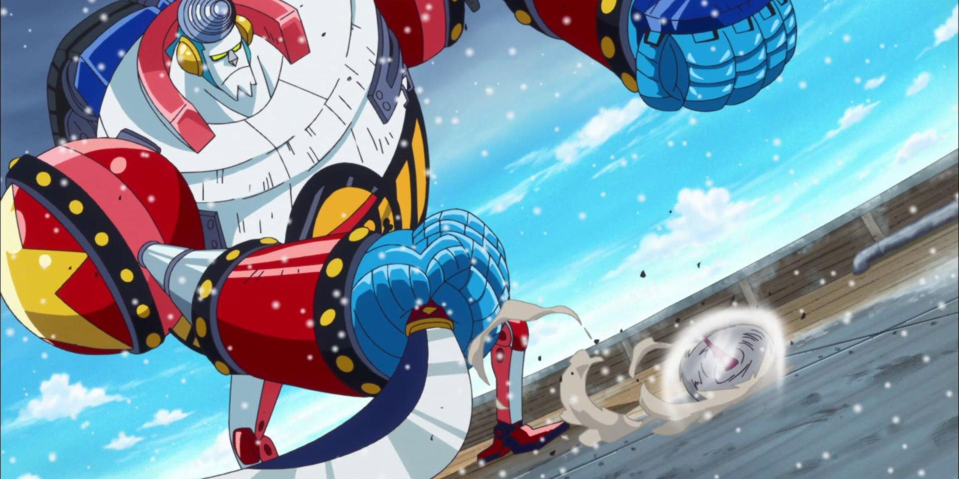 General Franky performing a sword attack in One Piece's Punk Hazard Arc