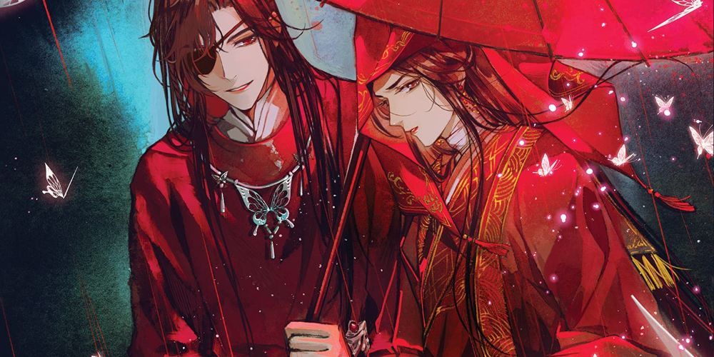 God and Ghost King/Hua Cheng and Xie Lian (Heaven Official's Blessing) dressed in red in Heaven's Official Blessing.