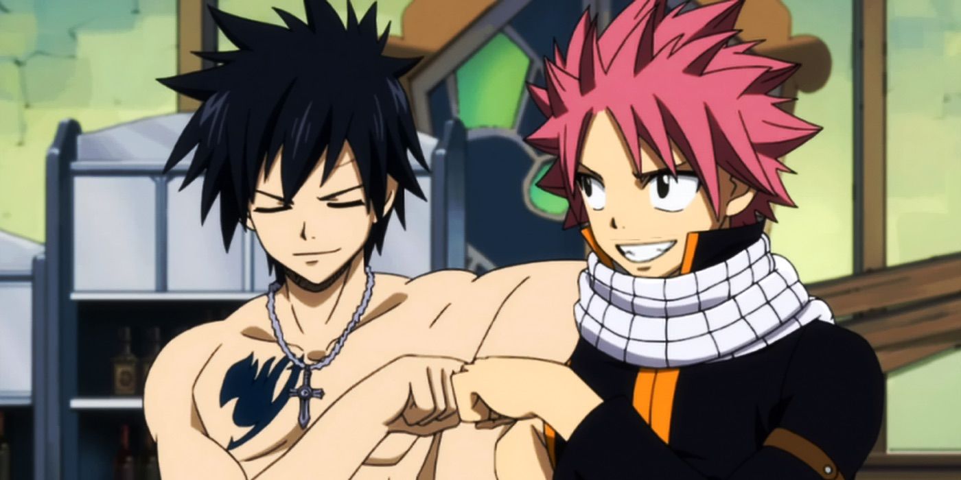 Gray Fullbuster and Natsu Dragneel fist bumping in Fairy Tail