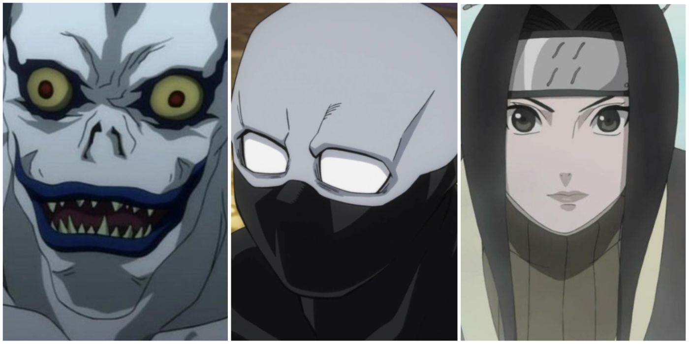 Haku from Naruto, Ryuk from Death Note, and Twice from MHA split image