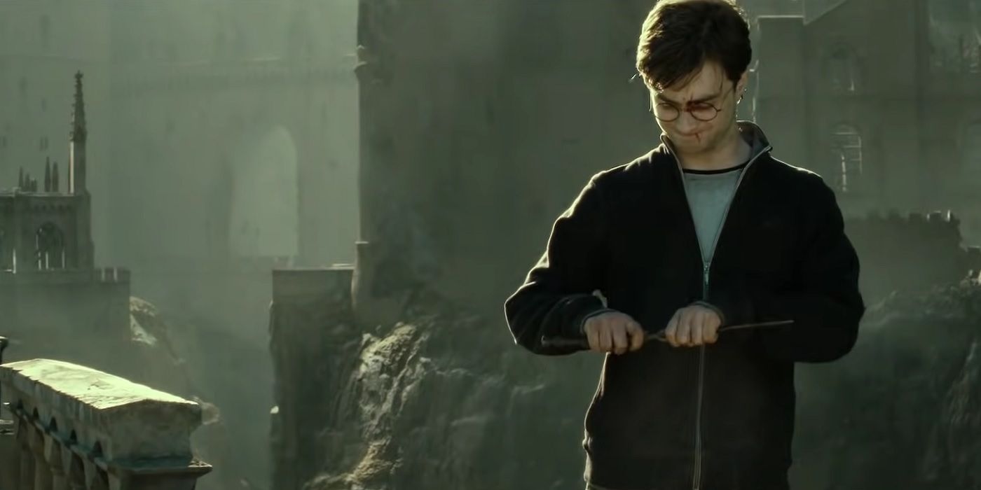 Harry Potter breaks the Elder Wand in Harry Potter and the Deathly Hallows.