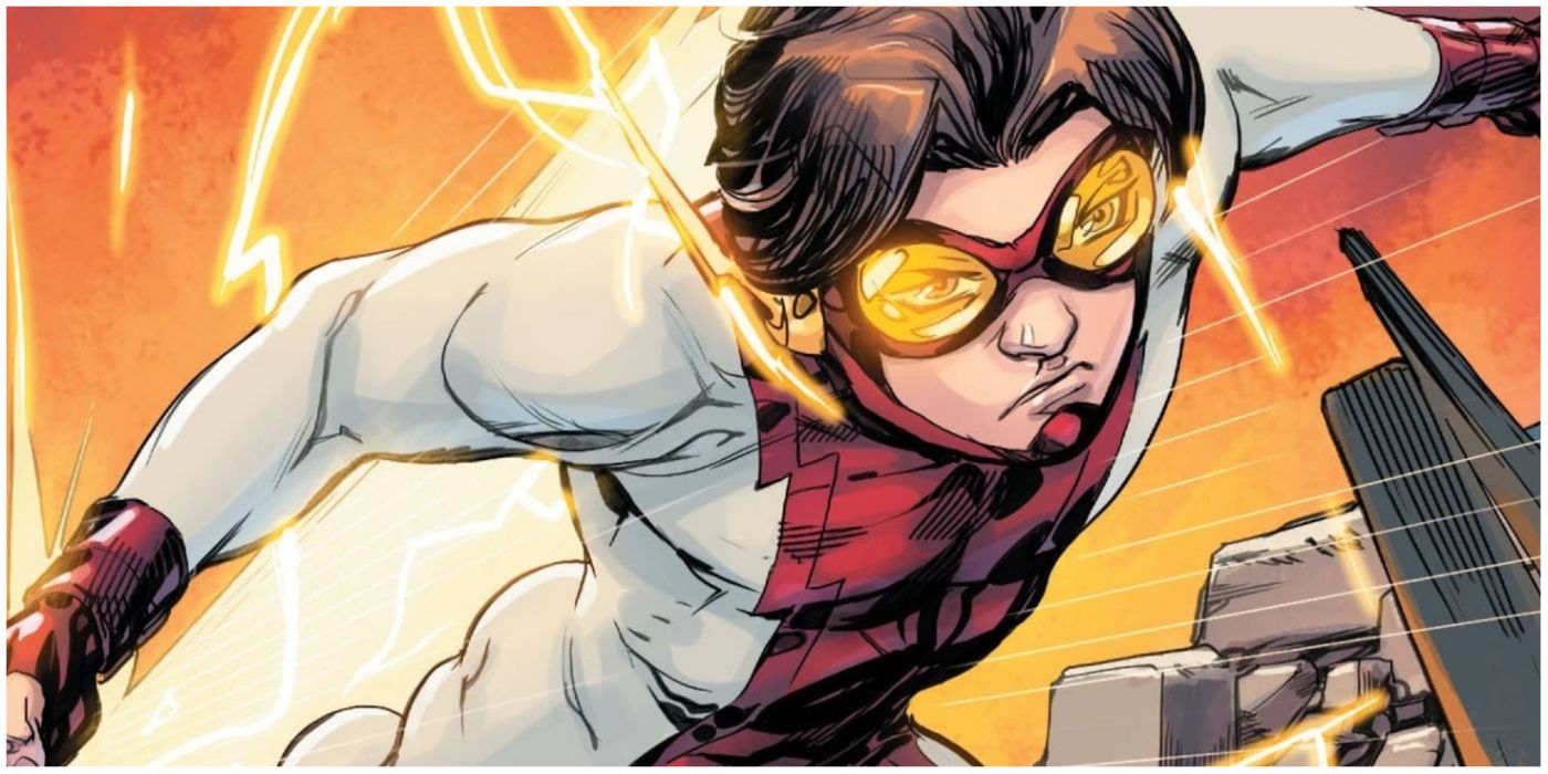 Impulse running with an intense face in DC comics