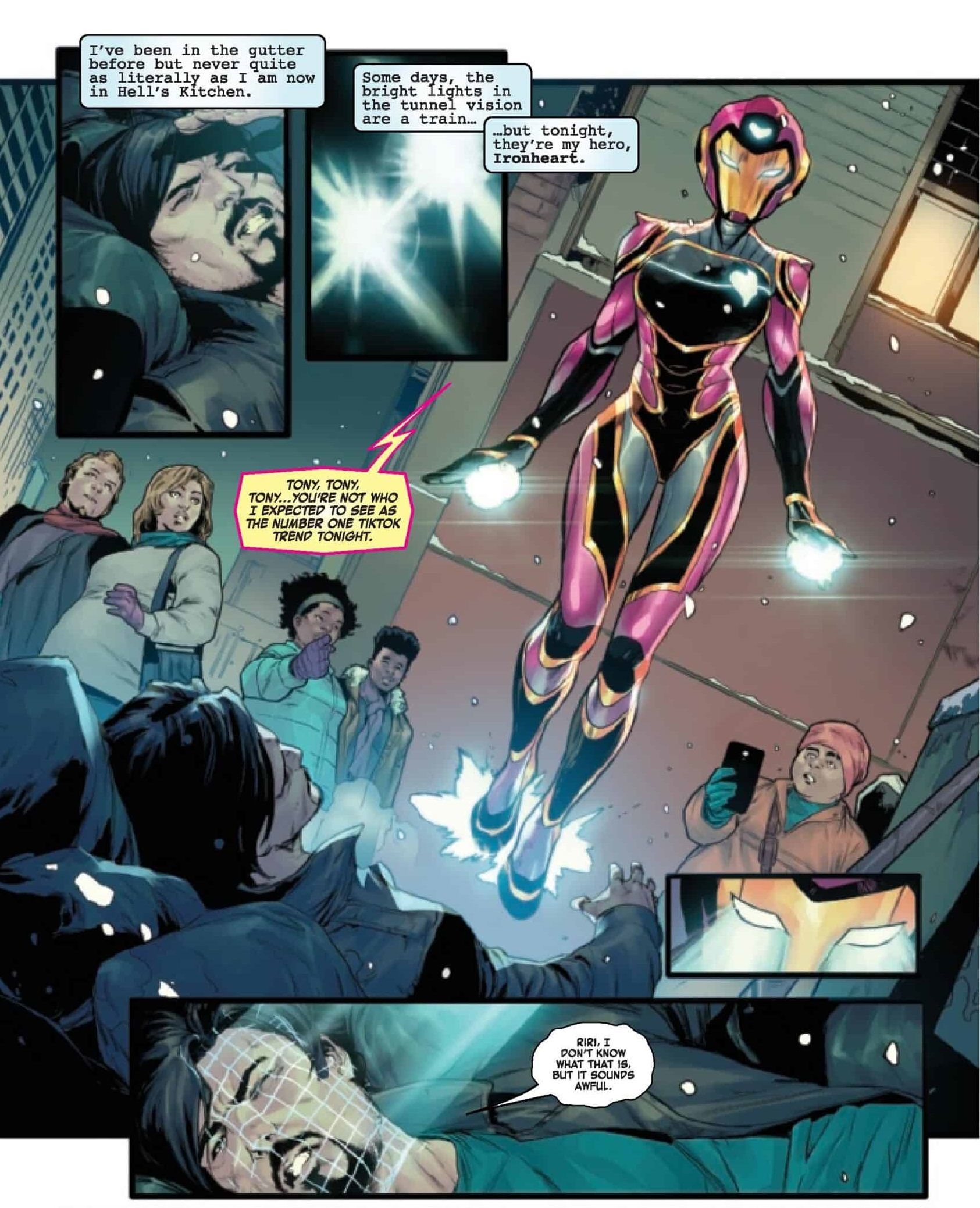 Ironheart finding Tony Stark in Invincible Iron Man #2